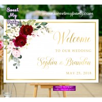 Burgundy Wedding Welcome Sign,Ivory Wedding Welcome sign,(124aw)